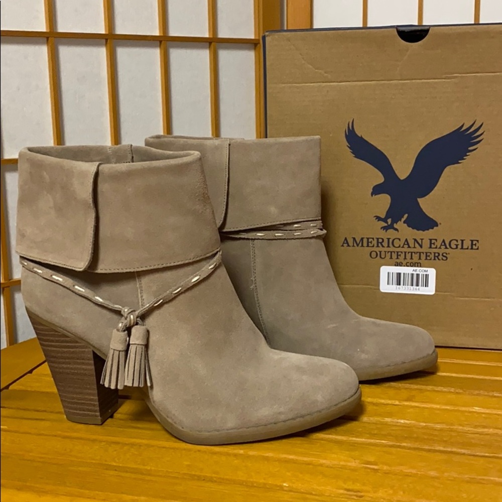 American Eagle Suede Leather Booties Taupe